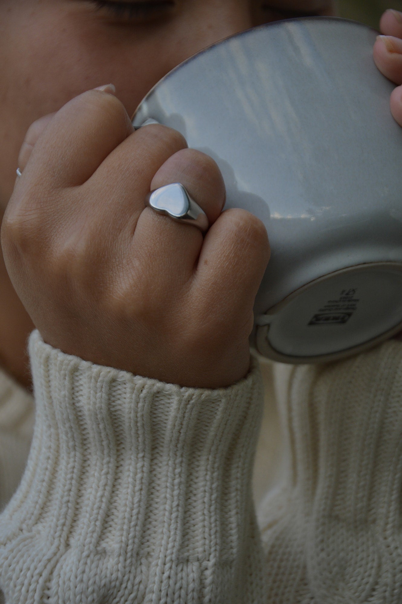 anel coração prateado